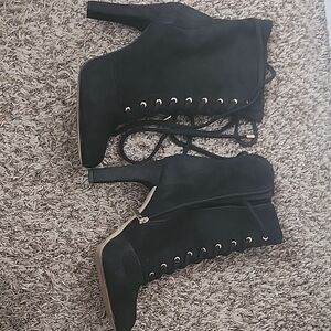 INC International Concepts Black Heeled Boots with Studded Detail